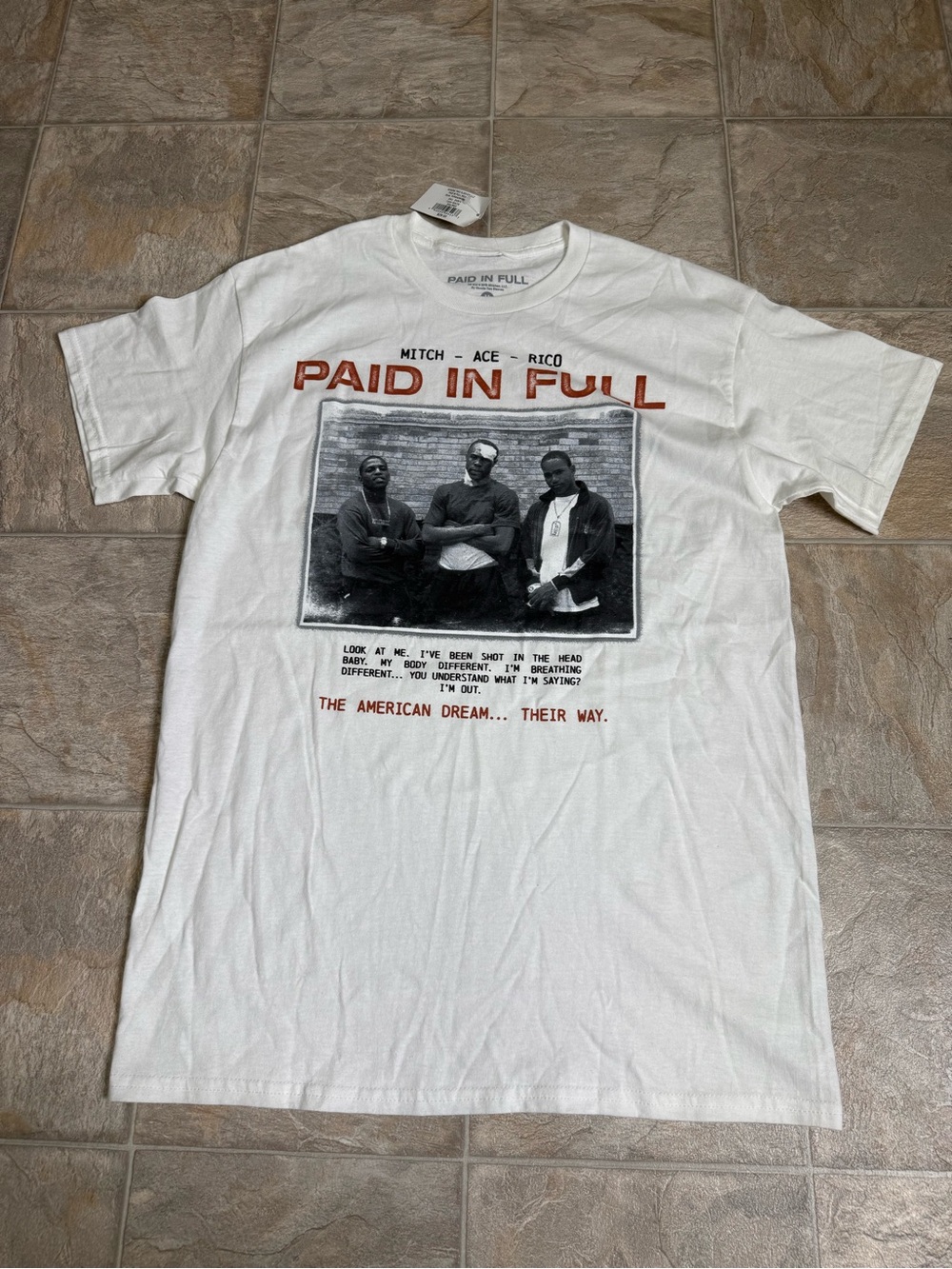 Paid In Full Crewneck Graphic Tshirt Mens Size Medium White Classic Movie NWT